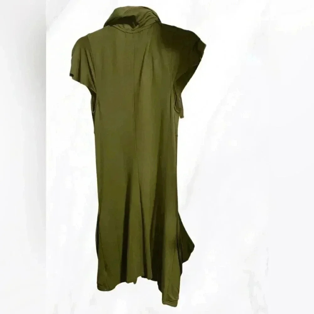 Philosophy stretchy cap sleeve 1/2 zip green slouchy pocket midi dress S - Picture 3 of 5